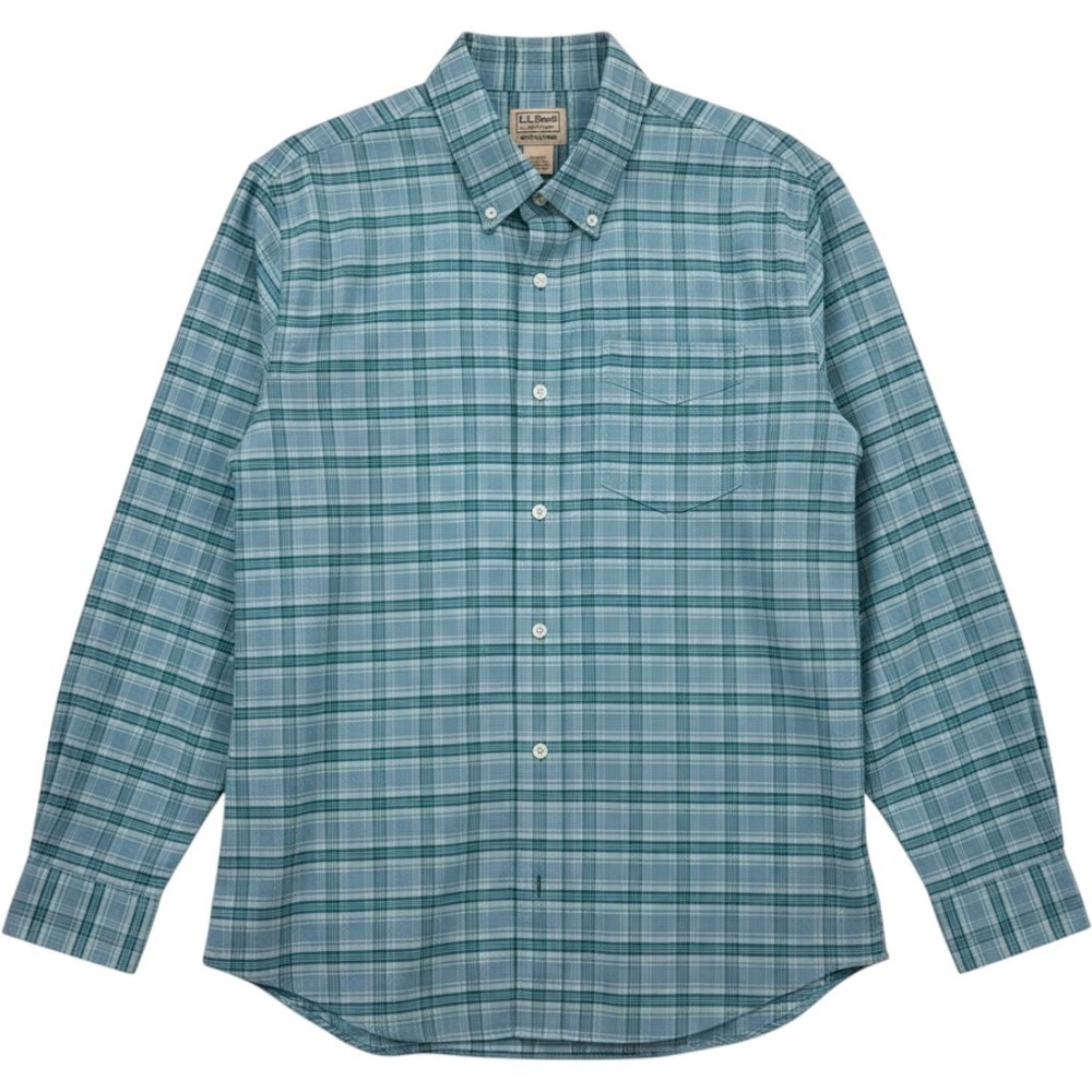 LL Bean Mens Slightly Fitted Plaid Button Down Shirt‎ Blue Green 510043 L-REG